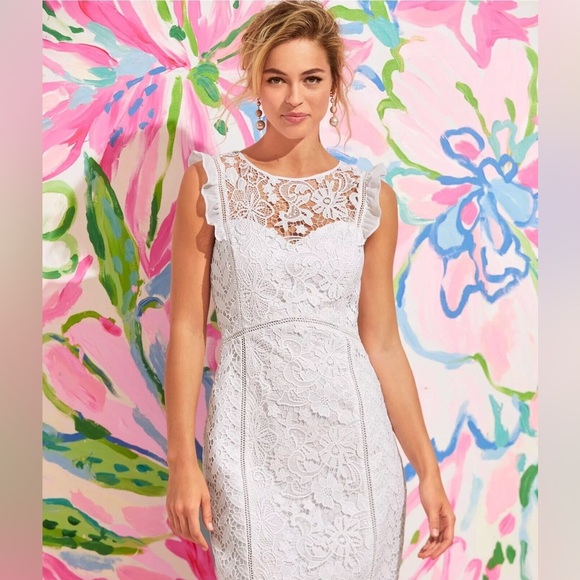 Lilly Pulitzer Maya Shift Resort sleeveless white floral lace mini dress size 4 - Picture 2 of 15